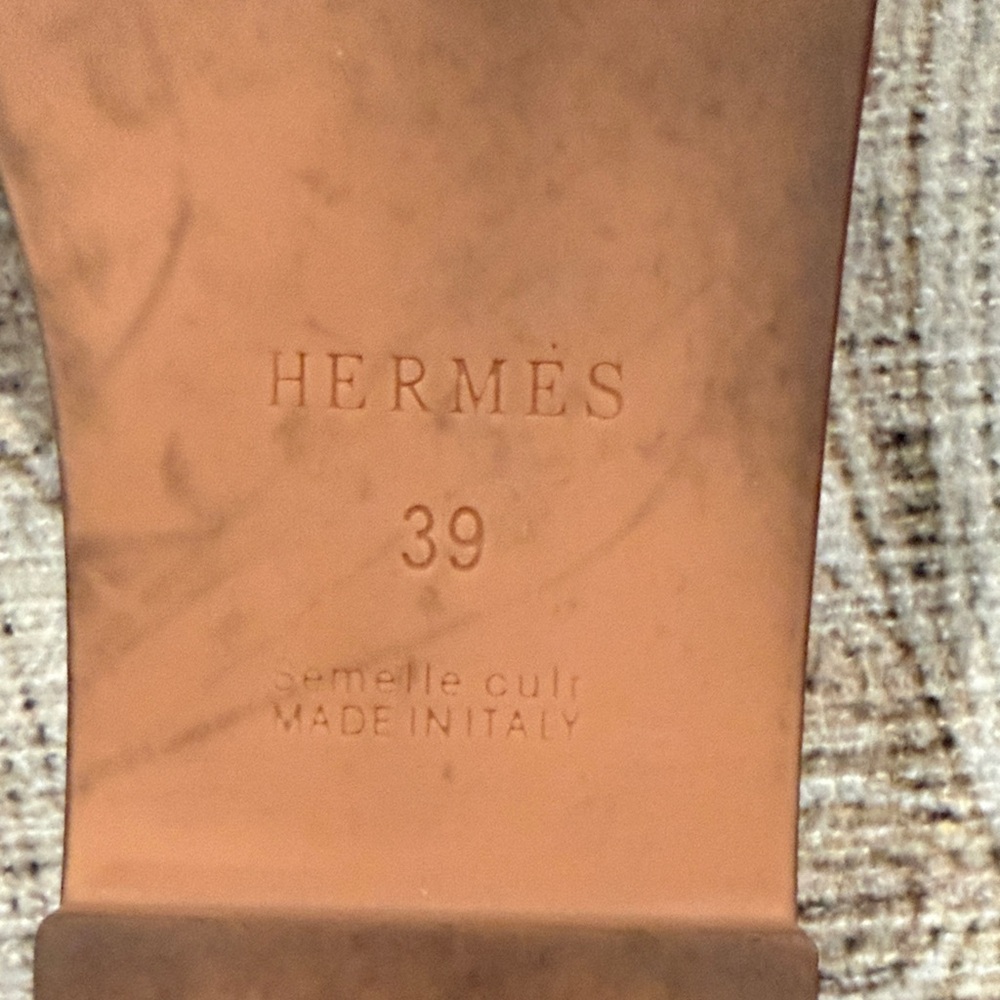 Hermes Doop Cognac Brown Leather Slide Sandals - Picture 2 of 5